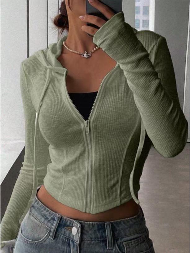 2025 Autumn/Winter European-American Slim Fit Zip-Up Knit Cardigan & Sporty Hoodie