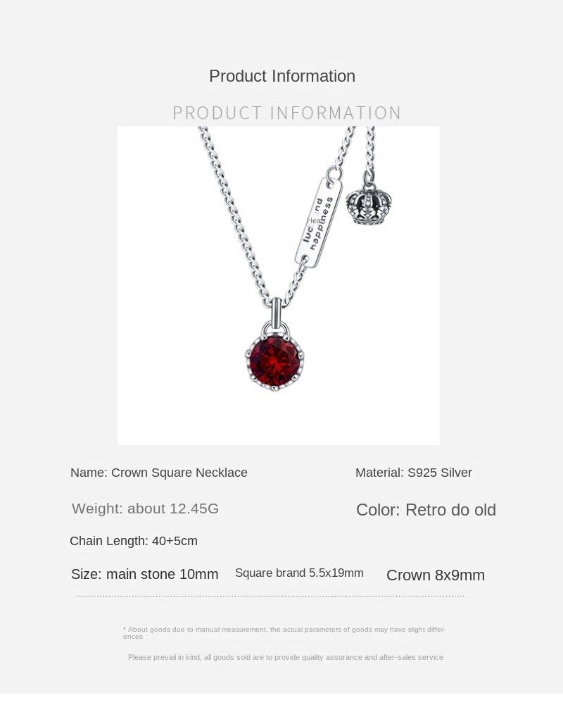 S925 Sterling Silver Crown Retro Necklace Women's Brand Letter Niche Design Premium Clavicle Chain