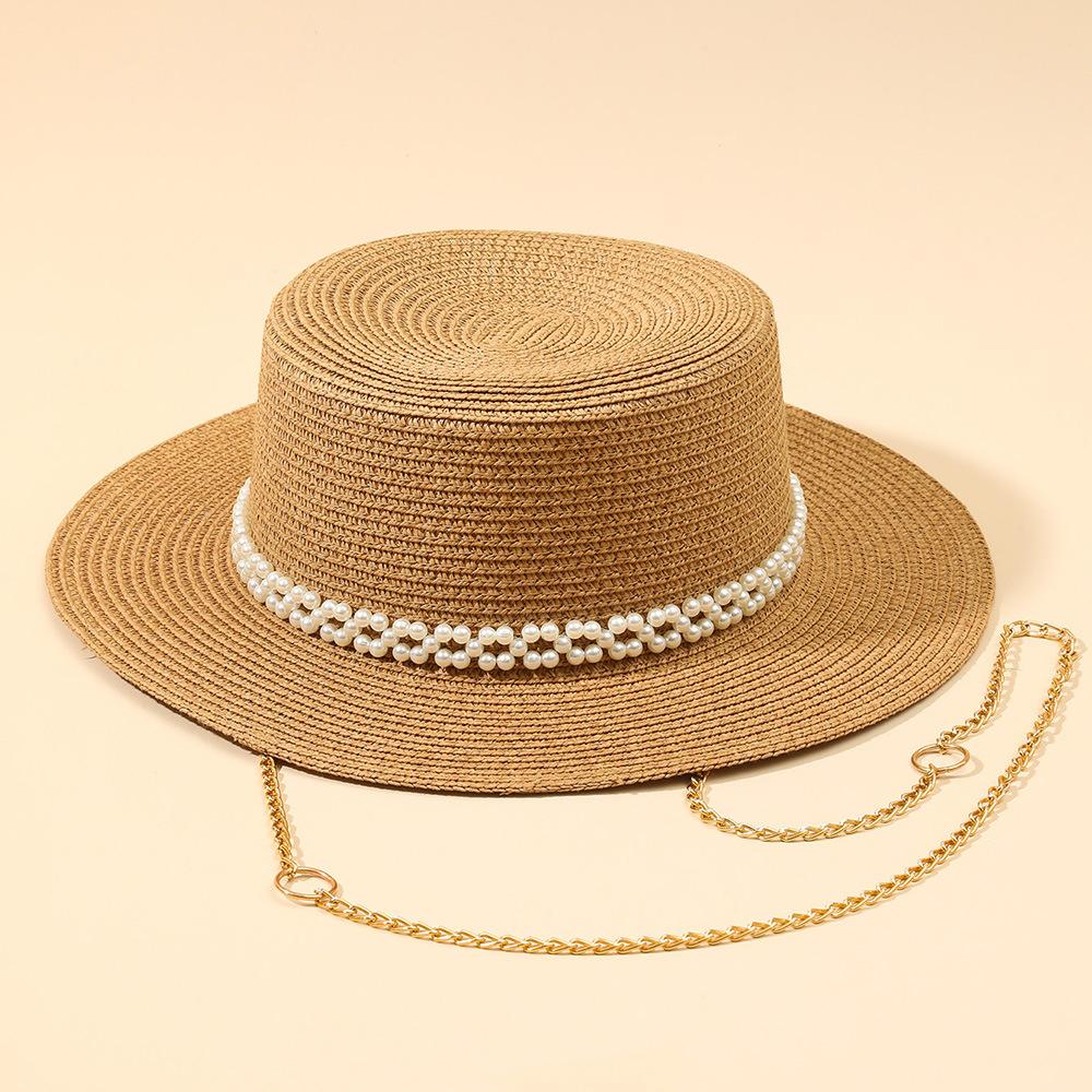 Ins Chic Zomer Parelketting Papiergras Vakantie Panamlady Fedora Hoed Vrouwen Vrije Tijd Jazz Hoed