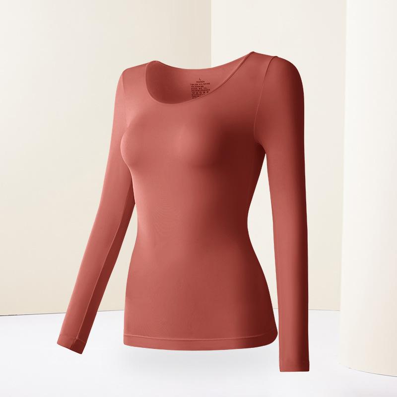Dames Winter Ultra-dun Lock Temperatuur Top Effen Kleur Hoge Elasticiteit Lange Mouw Warm Ondergoed Eerste Laag Lingerie