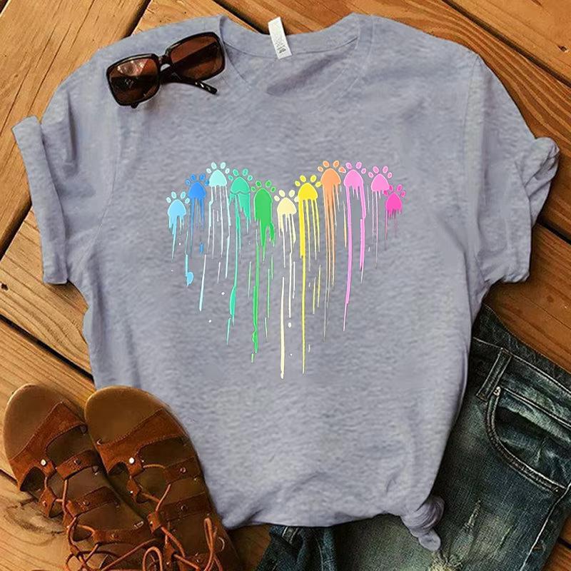 New Hot Dog Paw Heart Printed TShirts Women Girl Unisex Casual Loose Round Neck Creative Personalized TShirts S
