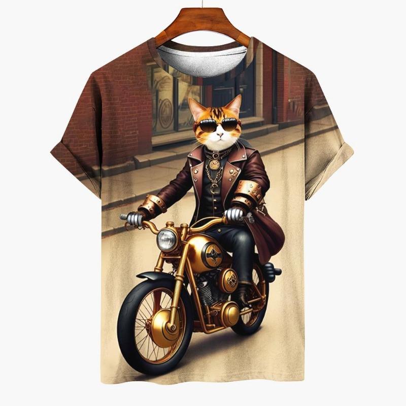 T-shirt Unisex Cat Pattern T-shirt Short Sleeved 3D Animal Print Top Summer T-shirt Outdoor Clothing Loose Men's Plus Size 6XL