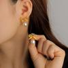18K Bowknot Pearl Titanium Steel Earrings for Women - INS Simple Fashion Ear Studs