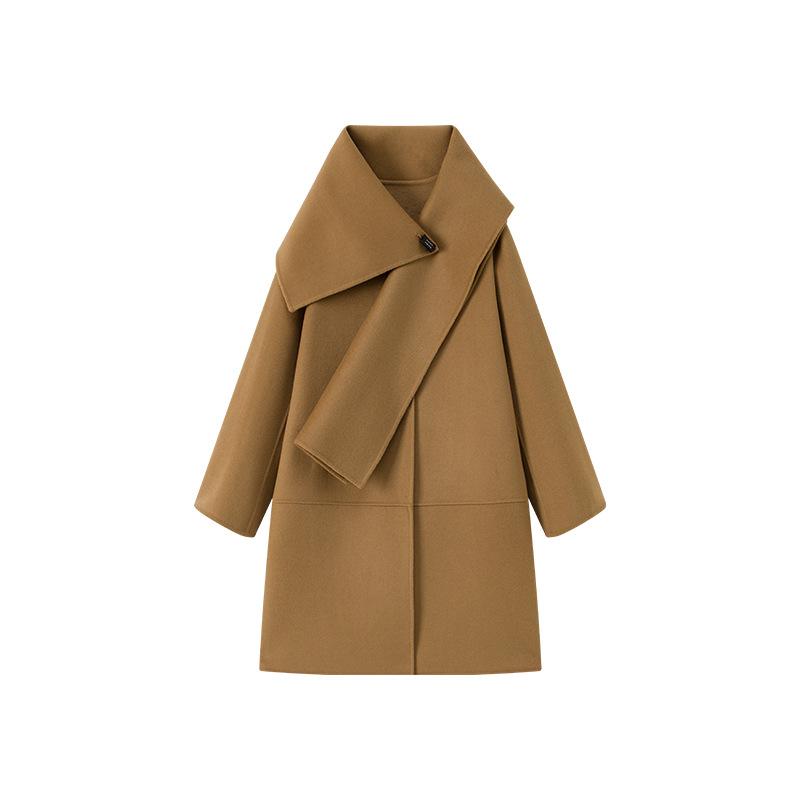 ] Niche Design Scarf Can Be Removed and Worn Twice, Double-sided Cashmere Coat, Women's Autumn and Winter Wool Coat