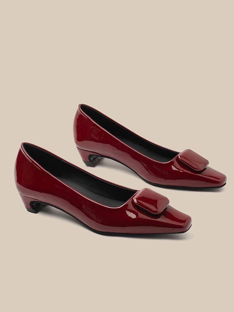 Square Toe Block Heel Mary Jane Slip-On Shoes with Buckle