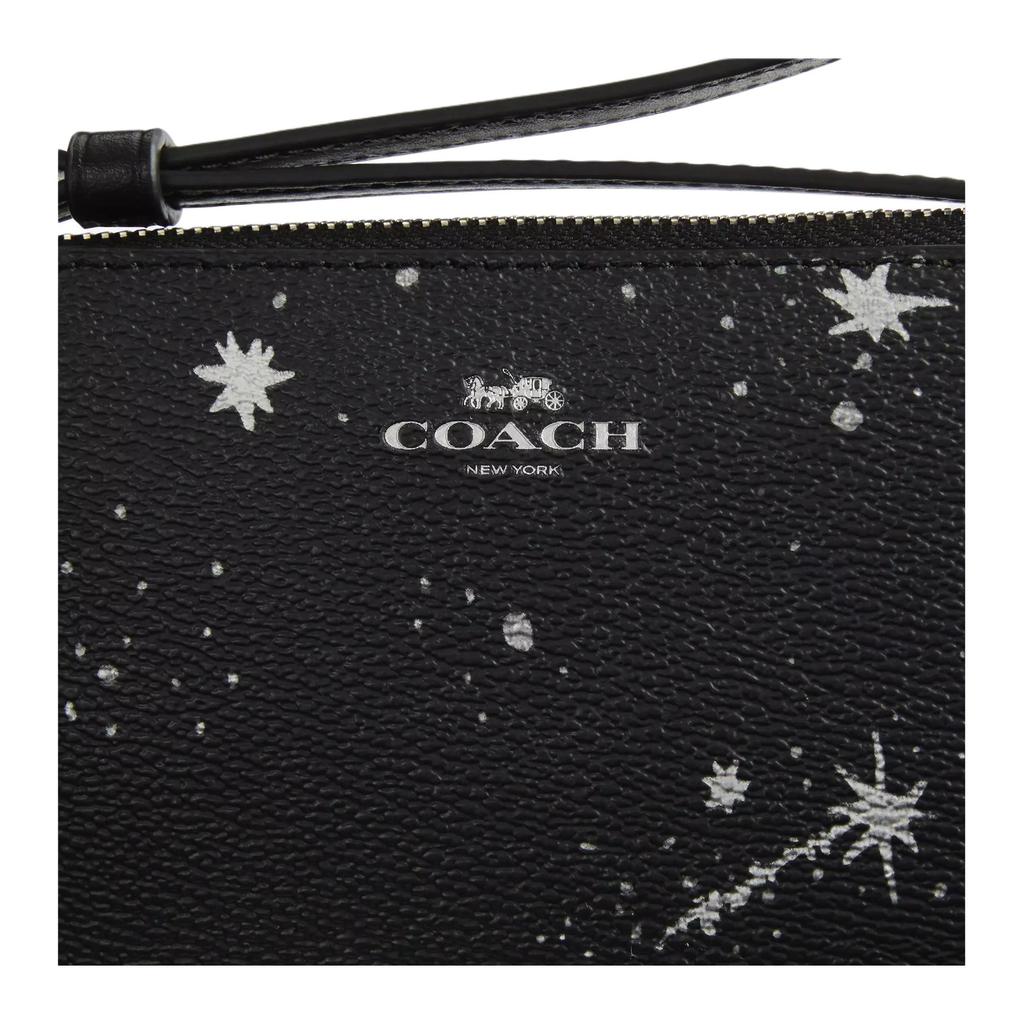 Coach 16 Star Print Corner Zipper Design Coated Canvas And Smooth Leather Clutch Small Women Clutch Black CCK76-SVA47