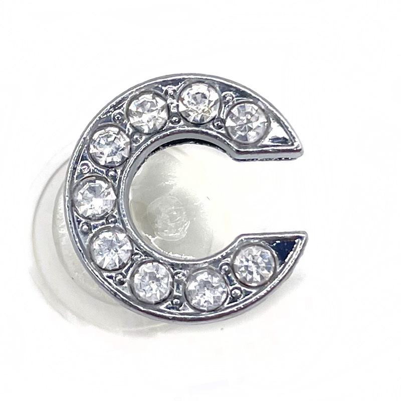 Charms Scarpe Diamante Strass Scintillante Lettera Argento Cristallo Alfabeto Decorazioni Scarpe Gioielli Slider Braccialetto Braccialetti