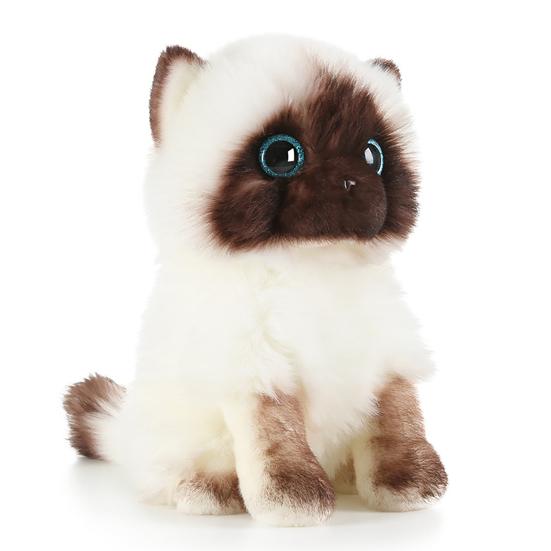 Cute Siamese Cat Plush Toy Soft Stuffed Animal Blue Sequins Eyes Brown White Face Decor Christmas Birthday New Year Present