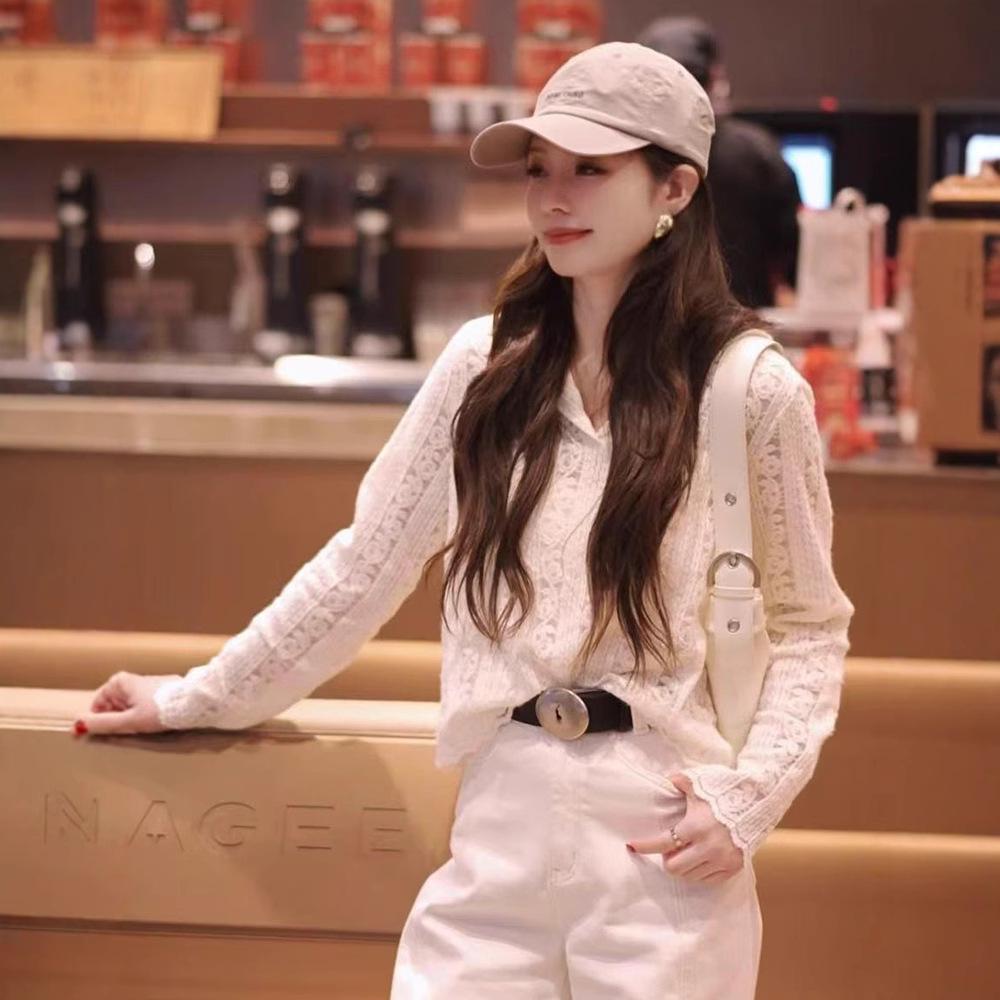 Women's Spring 2025 Lace Long Sleeve Hooded Cardigan Top