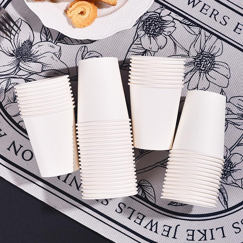 White Disposable Paper Cup - Thick, Solid Color for Home, Office, and Kindergarten Use