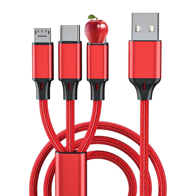 Three-in-One Flash Charging Cable: Portable USB Gift for Fast Mobile Charging
