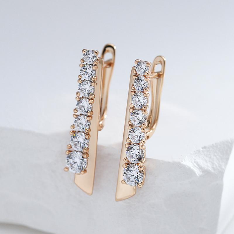 Luxury  Rose Gold Color Long Dangle Earrings For Women Fashion Natural Zircon Party Party Daily Fine Unique Jewelry