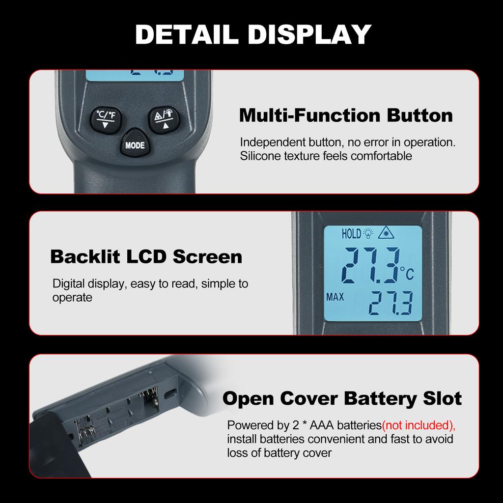 KM380AH 50 celsius ~380 celsius  58 Fahrenheit ~716 Fahrenheit  NonContact Infrared Thermometer IR Thermometer Handheld Digital