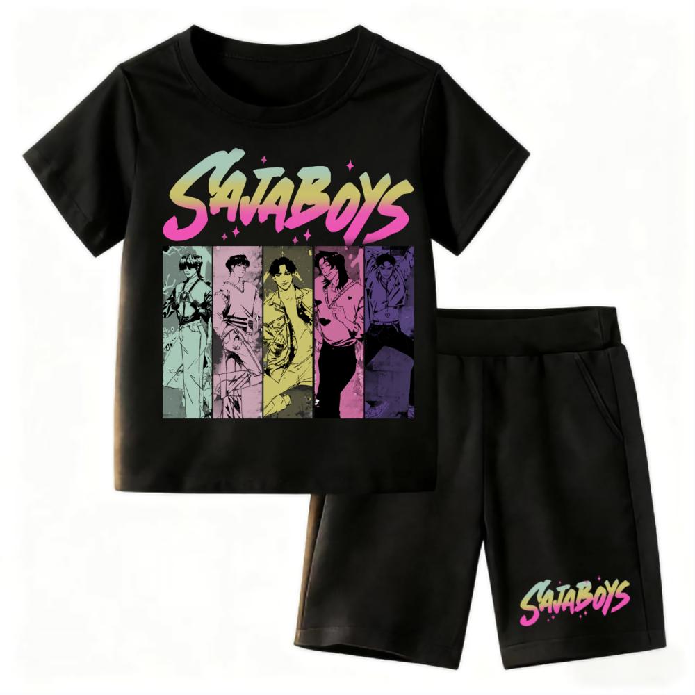 Demone Hunter Baby Pajamas Set Cute Anime Print Harajuku Sleepwear Thin Short Sleeve Shorts Kids Kawaii Clothes