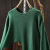 Johnature Damen Vintage Patchwork Pullover Einfarbig Rundhals Langarm Strickkleidung Herbstpullover