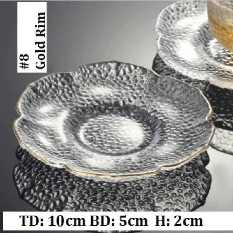 

1 шт. Маленькое прозрачное блюдце, стеклянная посуда для чая, кофейной чашки, симпатичные тарелки с золотым ободком для кафе, отелей, ресторанов, декора свадебного стола