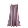 Satin Drape Elastic Waist Midi Skirt - Women's High Waist A-Line for Spring/Summer