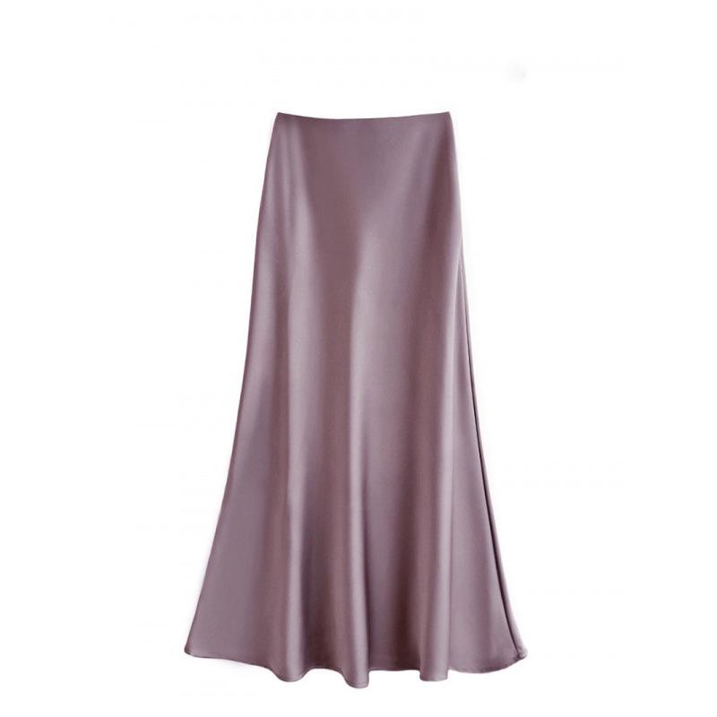 Satin Drape Elastic Waist Midi Skirt - Women's High Waist A-Line for Spring/Summer