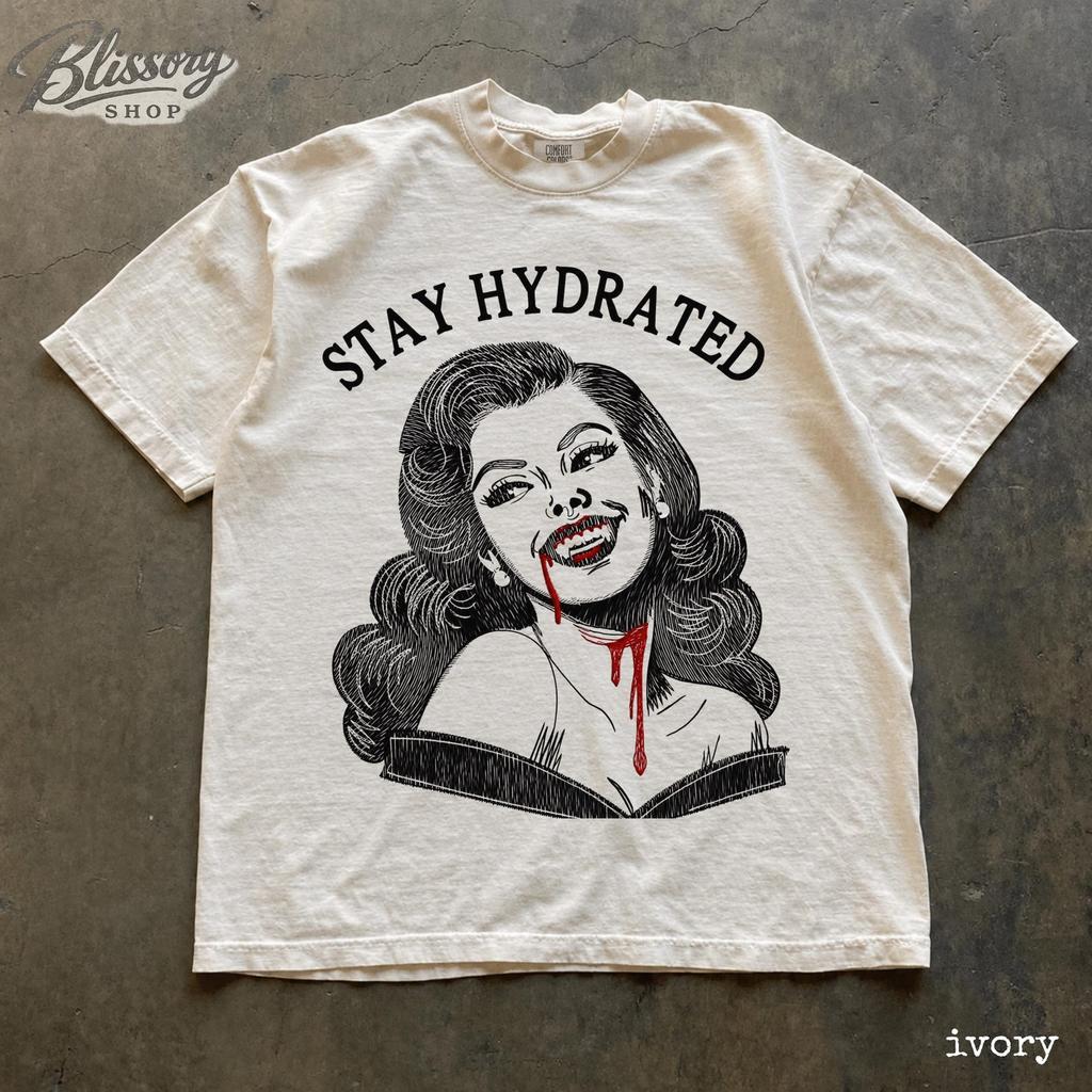 Vintage Vampire Graphic Tee, Stay Hydrated Shirt, Gothic Horror Aesthetic Top, Comfort Colors® Spooky Gift Tee