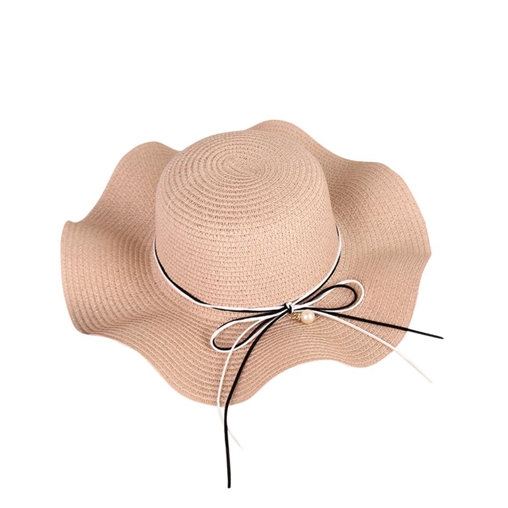 Women Summer Elegant Bowknot Pearl Beach Cap