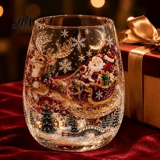 Unique Holiday Gift for Friends Christmas 3D Glass Tumbler, Santa Snowman Tree Sculpted Cup, Drinking Glasses Decorative Drinkware, Festive