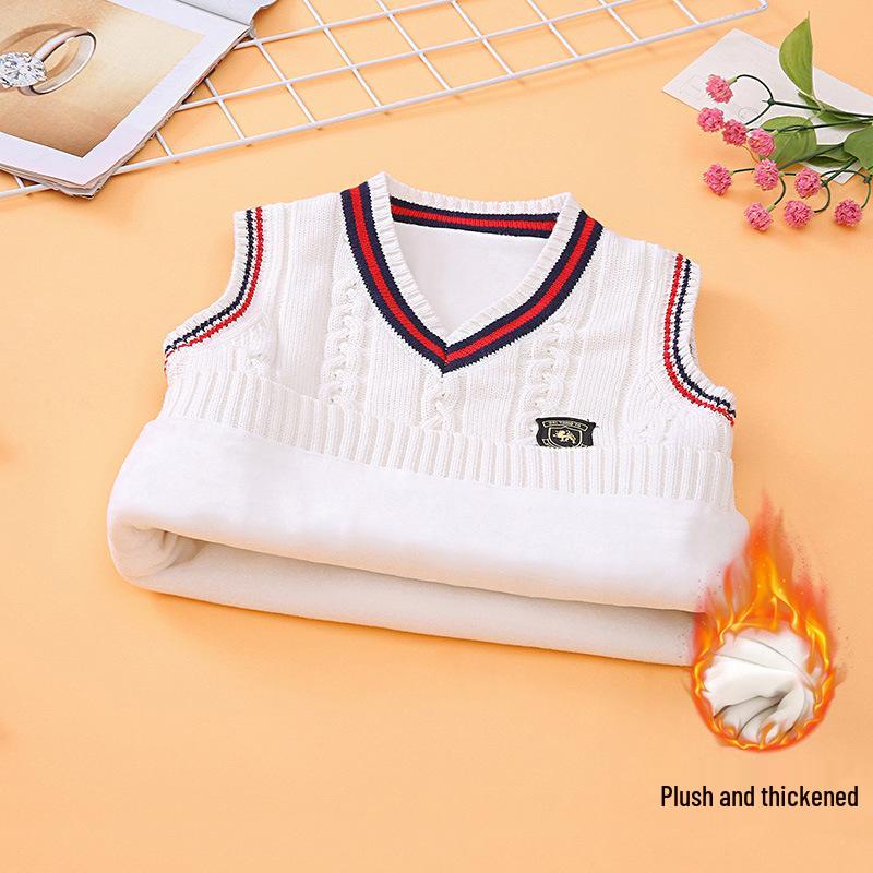 Kids' Preppy Fleece-Lined Vest - Warm School Uniform Sweater for Boys and Girls