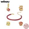 WOSTU 925 Silver New Year Gift Lucky Red KOI Charm Lucky Bag Pendant Pawprint Beads Fit Fortune Red Rope Bracelet DIY Jewelry