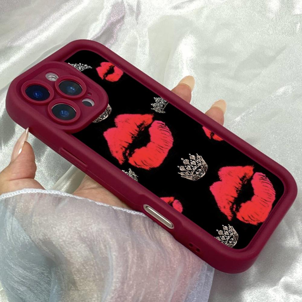 JT454 Red Lips Queen Crown for iPhone 17 16 15 14 13 Pro Max Samsung S26 S25 Ultra A17 A07 A56 A16 Xiaomi 15T Redmi 15c 14C 13C Note 11 12 Soft Case