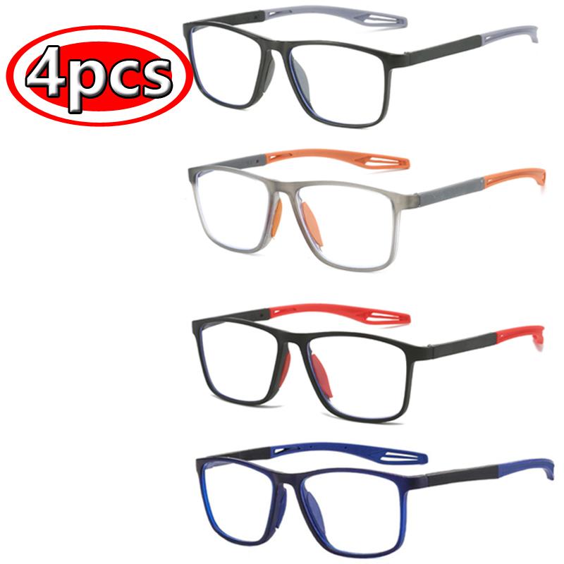 4 Pack Sets Fashion TR90 Reading Glasses For Men Spring Leg Sports Presbyopia Glasses Anti Blue Light Glasses +100 +400
