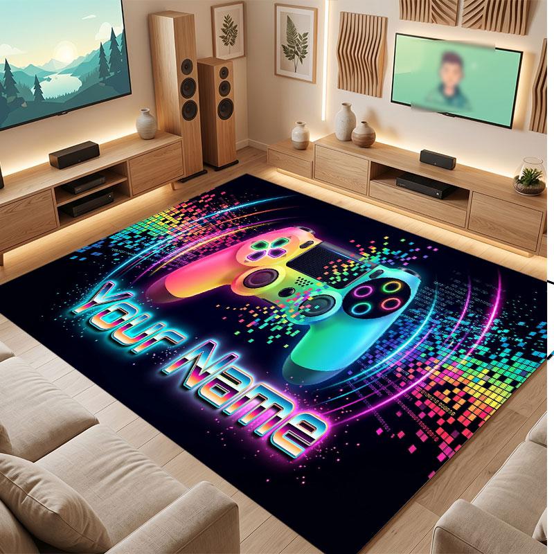 Covor de podea din catifea de cristal cu tematică controller de jocuri Covor cald cu text personalizat Nume personalizat Decorațiune pentru casă