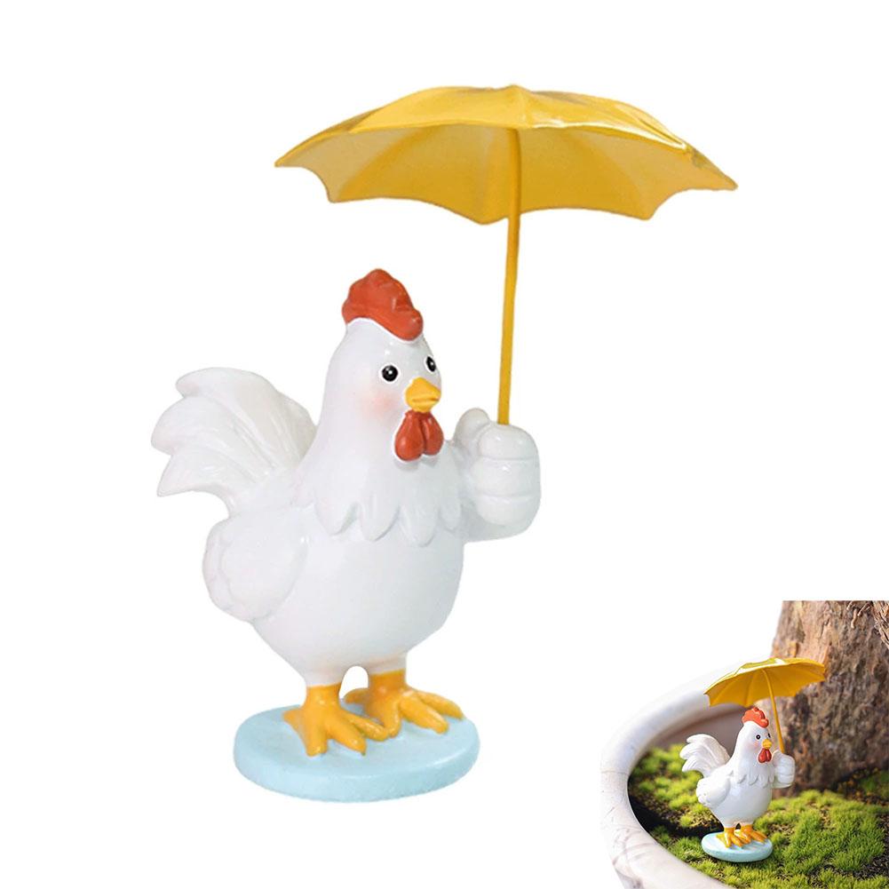 

Resin Rooster Figurine With Yellow Umbrella Easter Chicks Decor Miniature Desk Chicken Decoration For Garden Courtyard Desktop