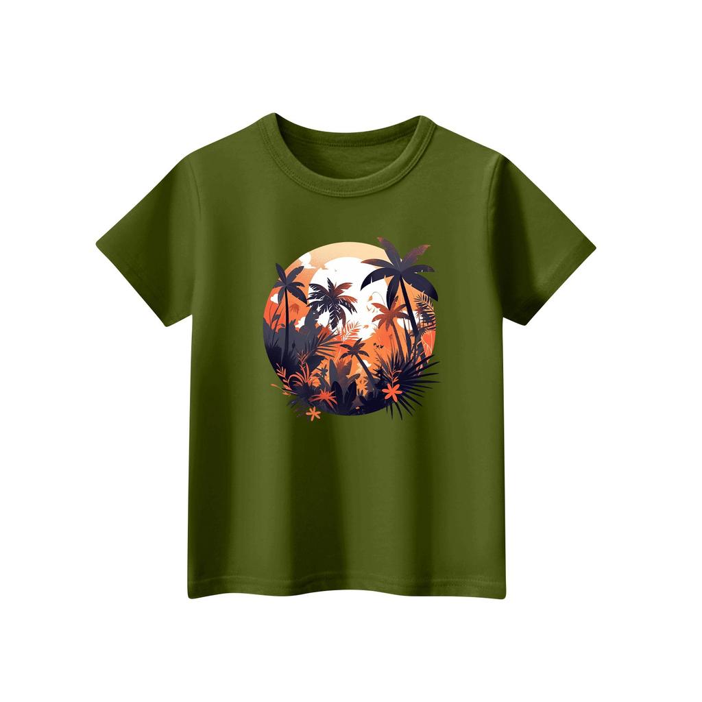 Children's Fashion Daily Printed Round Neck Short Sleeved Casual T-shirt Top
