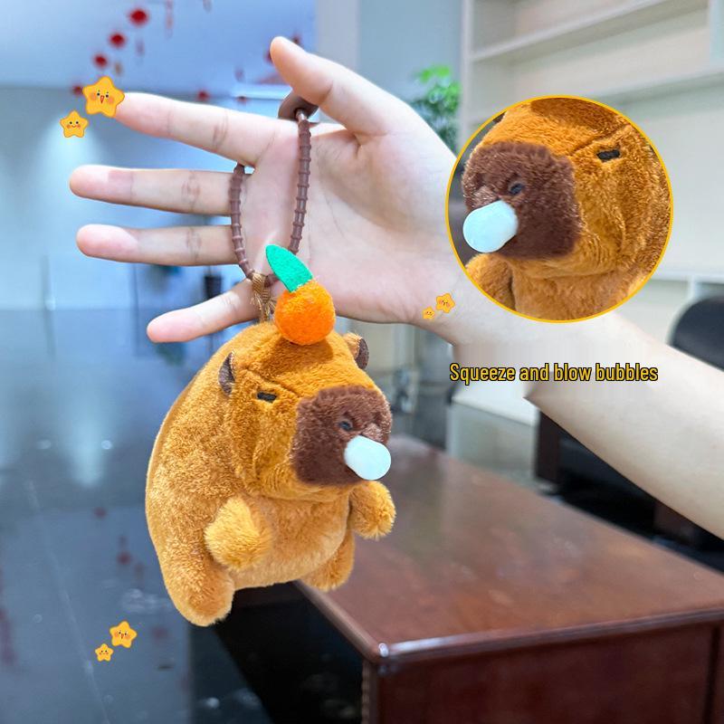 Capybara Plush Toy with Tail Wag & Sound - Cute Pull-out Pendant Doll