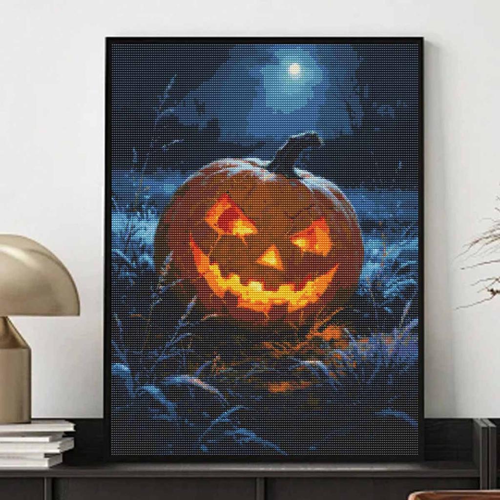 Halloween diamond painting kit handmade diy glowing pumpkin full moon landscape wall art home decoration painting