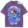 Summer Mens Purple Washed T  Shirt Demon Slayer Tanjiro Fox Mask Sword Wave High  Quality Fabric for Casual Shopping