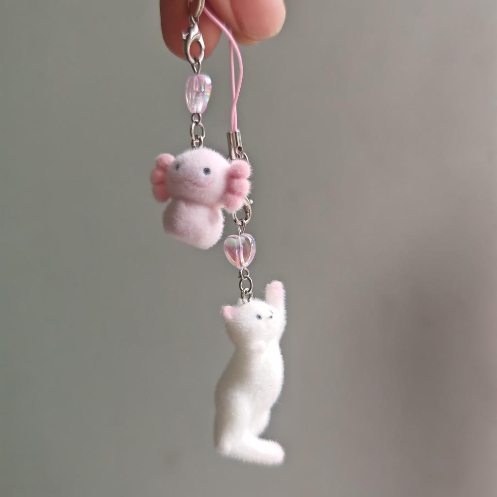 Flocking Cat Phone Charms Pendant Cute Kawaii Cases For iPhone 14 CCD Airpods Y2K Sweet Pink Love Accessories Ins Korea New