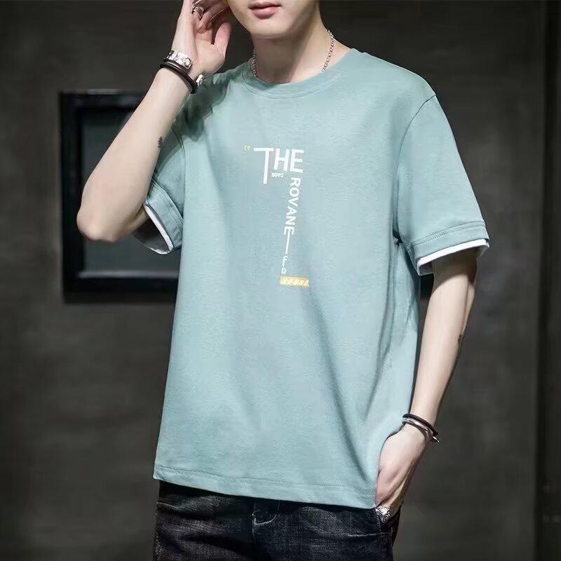 Fake Two-Piece Short-Sleeved T-Shirt Men'S Summer New Youth Leisure Sports Round Neck Short-Sleeved Thin Bottoming Shirt Trendy Brand