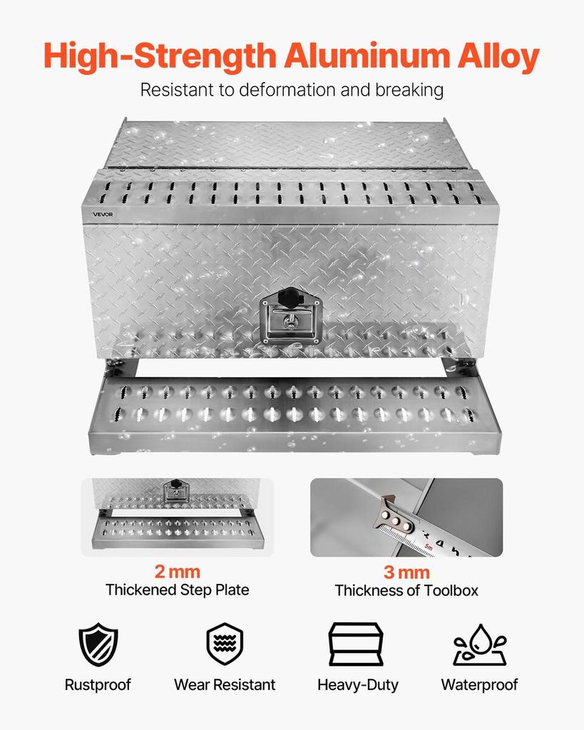 Stufenwerkzeugkasten für Sattelzug, 760 x 750 x 400 mm Robuster Aluminium-Riffelblech-Werkzeugkasten, Wasserdichte Einstiegsstufen-Aufbewahrungsbox für die Kabine mit T-Griff-Schloss &