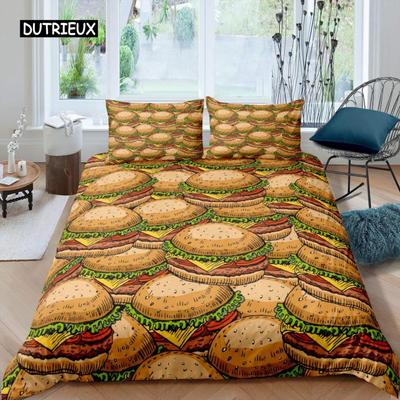 Sada povlečení na přikrývku Hamburger Maso Sýr Povlak na přikrývku Rychlé občerstvení Téma Ložní sada Kreslený Vzor Hamburgeru Povlak na peřinu pro Děti
