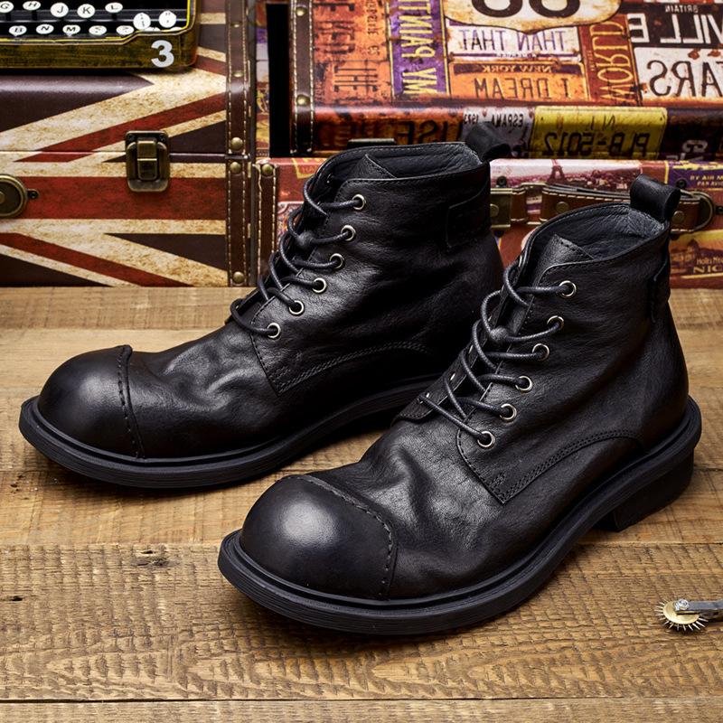 Spring Autumn British Style Retro Genuine Cow Artificial Leather Men Ankle Short Motorcycle Boots Winter Plush Vintage Shoes