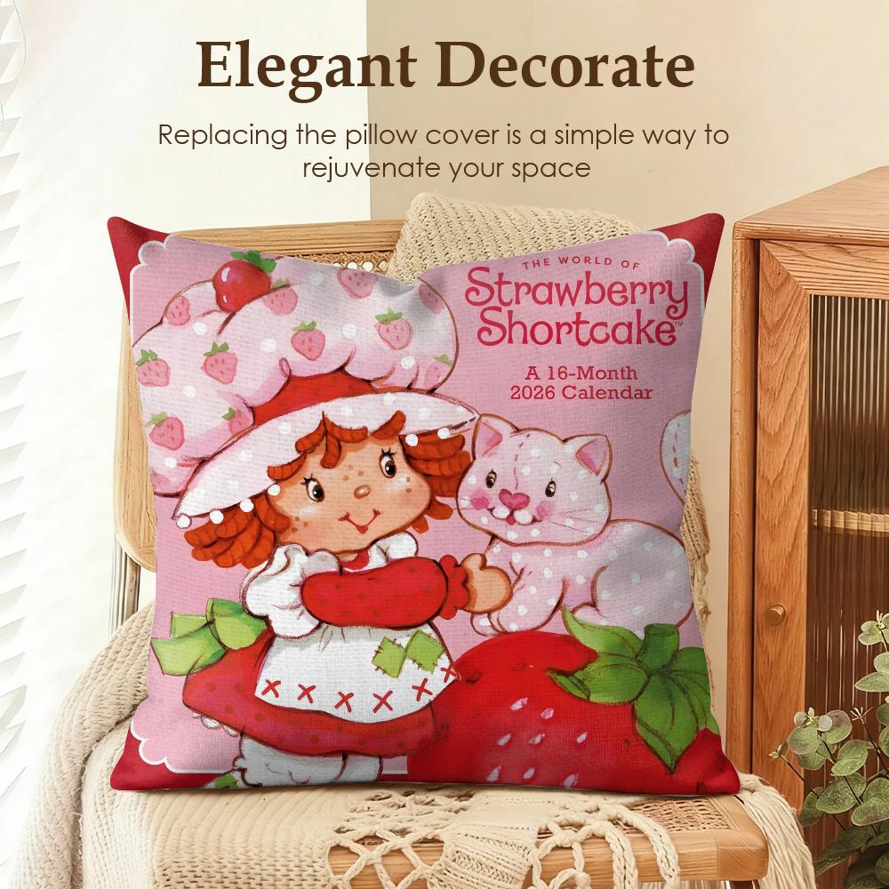 Cartoon SStrawberry Shortcake Cushion Cover Natural Linen Organic Fabric DoubleSided Printing Sofa Home Decor Gift Pillow Case