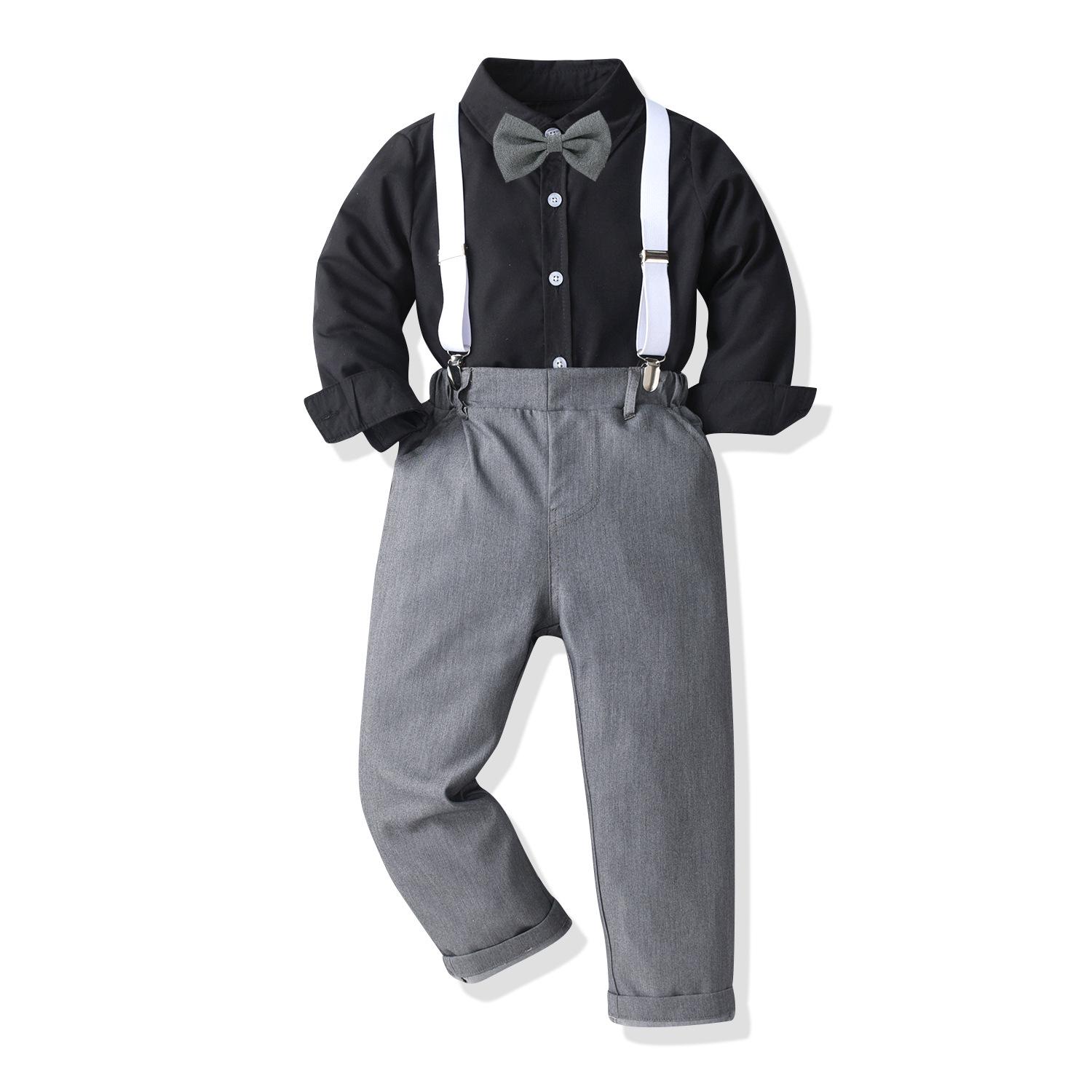 

Комплект из черной рубашки с длинными рукавами и комбинезона для мальчиков 2023 года — костюм для джентльмена 130 cm