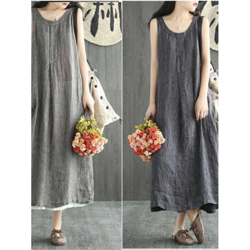 Loose Sleeveless Mid Length Striped Dress Loose Sleeveless Stripes Dress