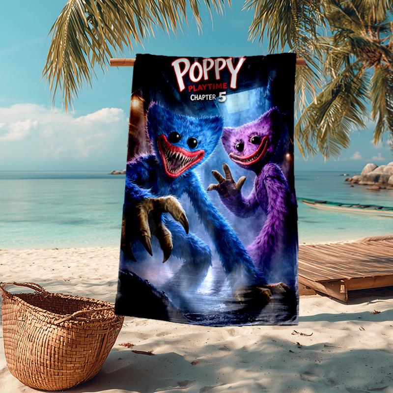 Ultra měkký plážový ručník s motivem Huggy Wuggy, ideální k bazénu - kempování, potápění - dokonalý cestovní nezbytnost, zářivý plážový ručník.