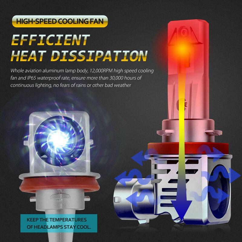 1 Pair Metal H11 H8 H9 120w Canbus Led Headlight Kit High Low Beam Bulbs Ultra-White 6500k