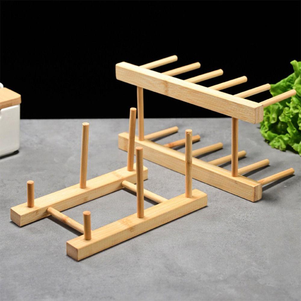 Multi Grid Design Dish Drainer Rack Wooden Pot Lid Holder Kitchen Dishes Stand  Kitchen