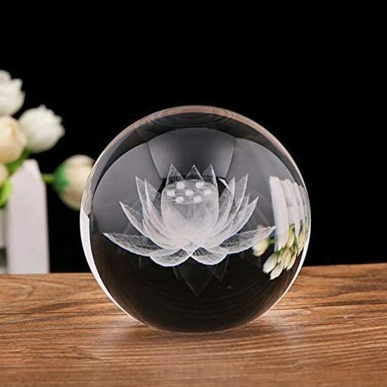 Crystal Handicraft Decorative Lotus Sphere - Inner Carved Ornament for Attracting Good Fortune.