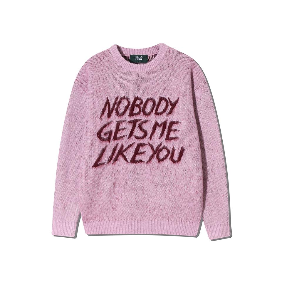NODU Brushed Lettering Jacquard Round Hairy Knit [Pink]