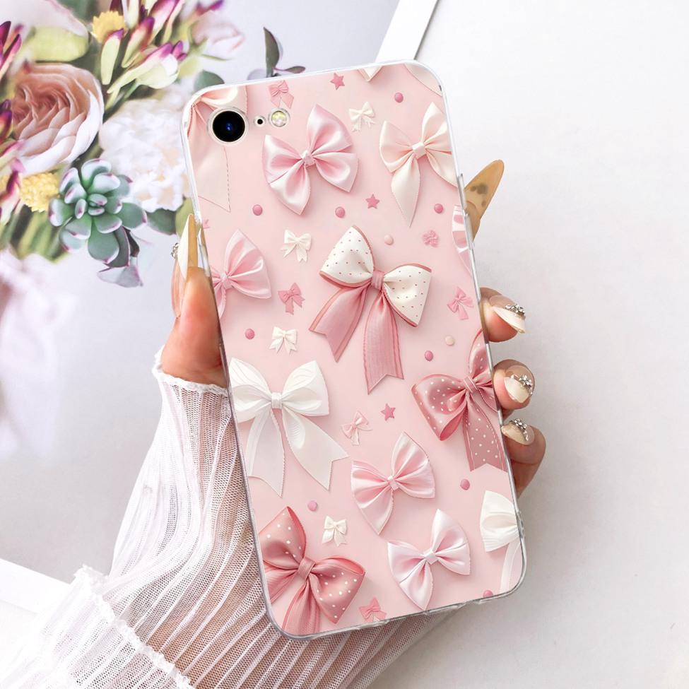 Clear Casing For iPhone 7 A1778 Cover For iPhone 8 A1905 Case Cute Cat Fashion Butterfly Luxury Kawaii 2D Painted
