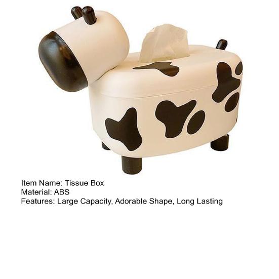 Cow Tissue Box Cover Large Capacity Universal Multifunctional Desktop Lovely Cow Shape Tissue Paper Case with Toothpick Dispenser